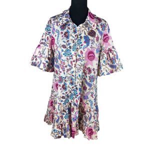 AMUR Kenna 12 Tiered Ruffle drop waist Mini Dress botanical Floral puff sleeve